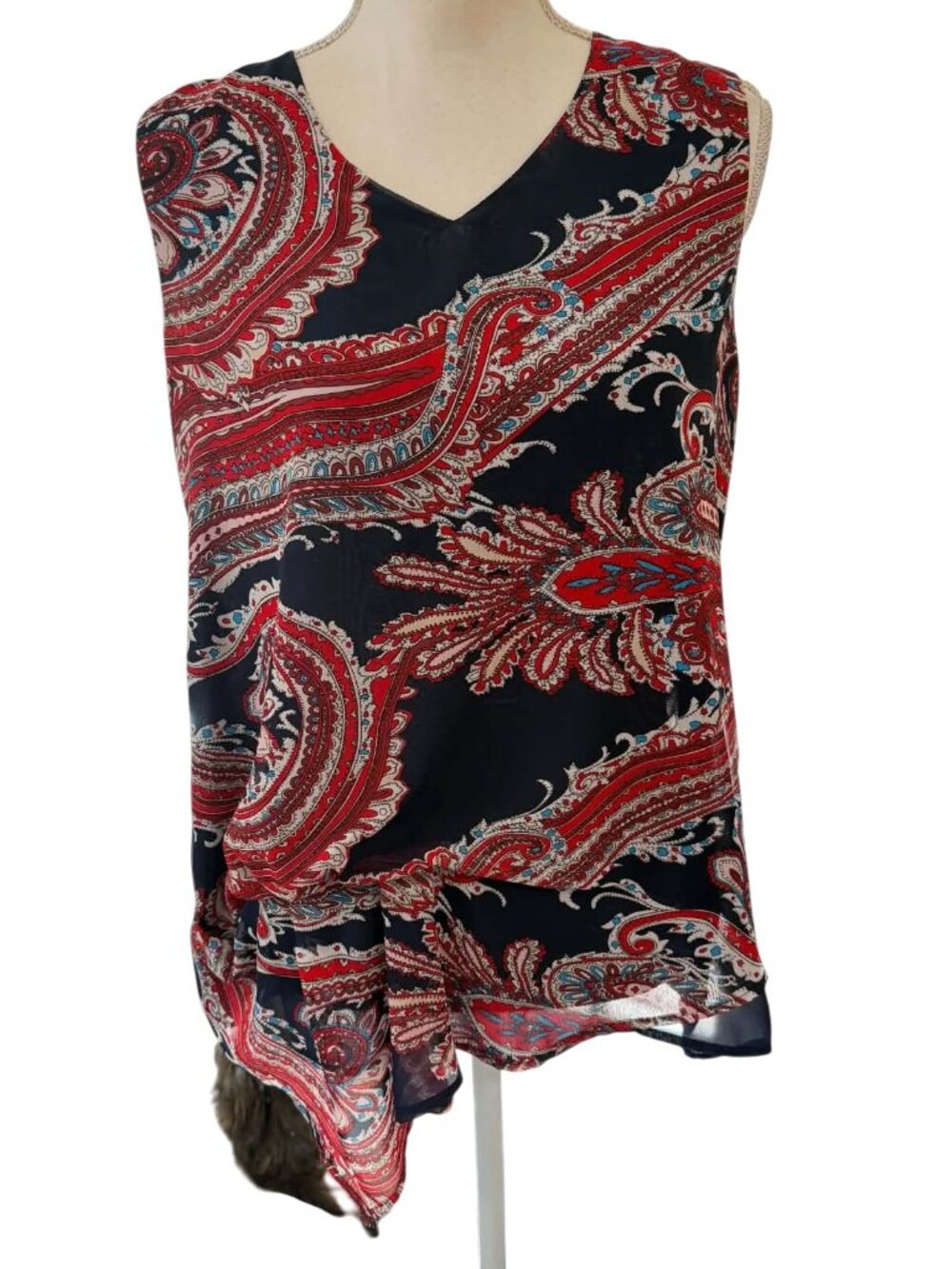 Peck & Peck Sleeveless Flowy Paisley Pattern Blouse